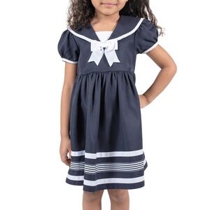 (B6) Rare Editions Navy Blue Sailor Dress Bow Nautical Toddler Girls Size 3T